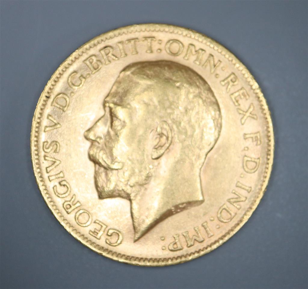 A George V 1912 gold sovereign.